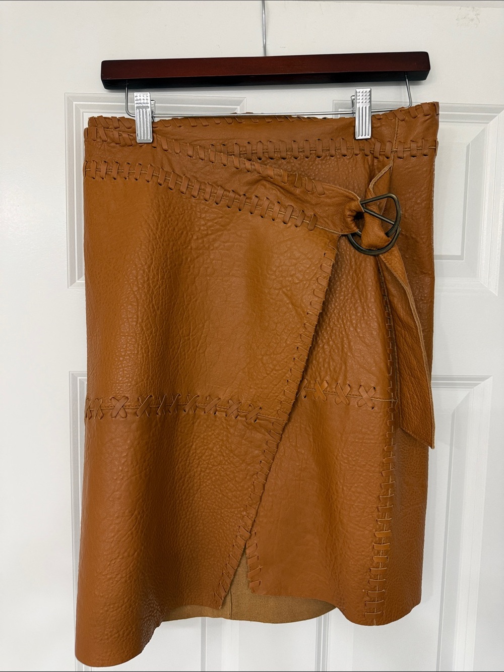 Free People Camel Brown Faux Leather Wrap Midi Skirt